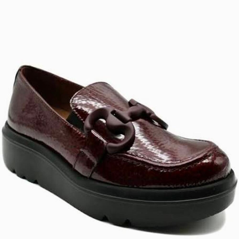 Wonders Spain Caribu Burgundy Textured Patent Leather Wedge Platform Loafers